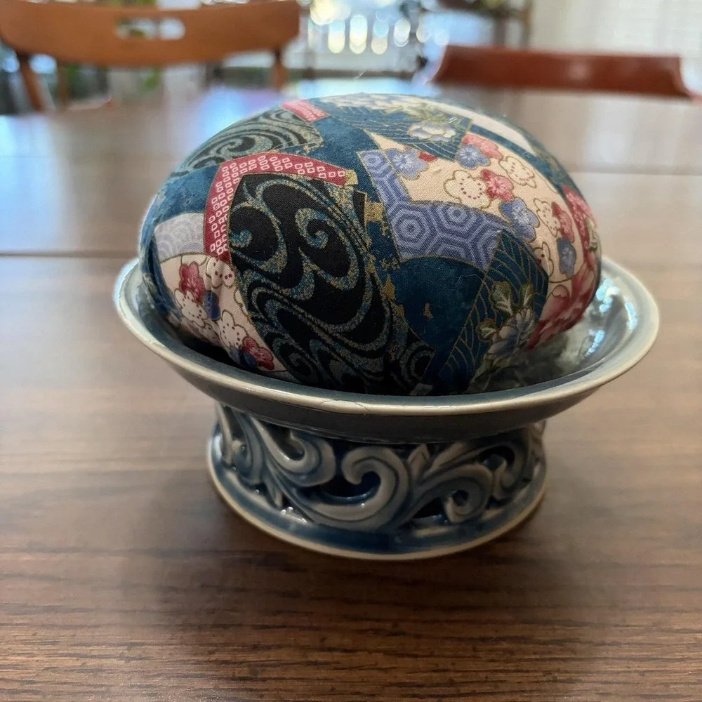 Bean Celadon Ceramic Pincushion Wood Ash Glaze Japanese Floral Pin Cushion Sew